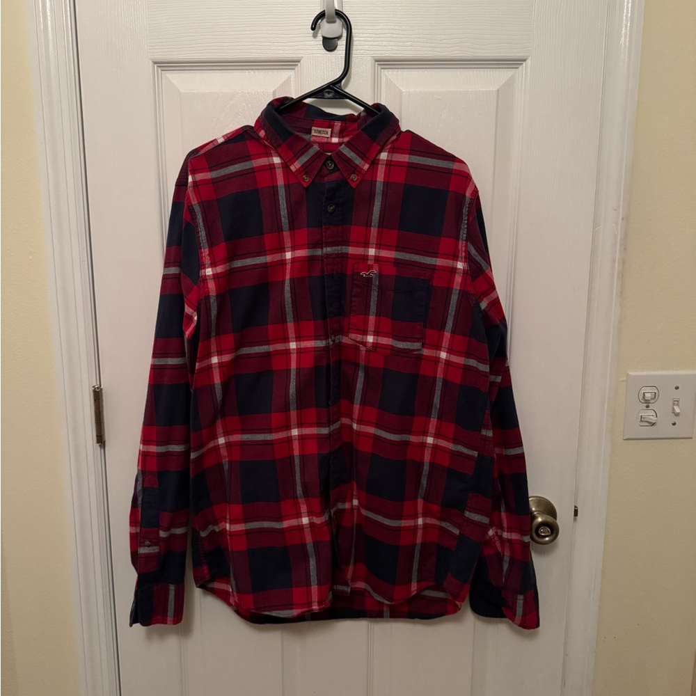 Hollister Red and Blue Casual Button Down Shirt for Everyday Wear